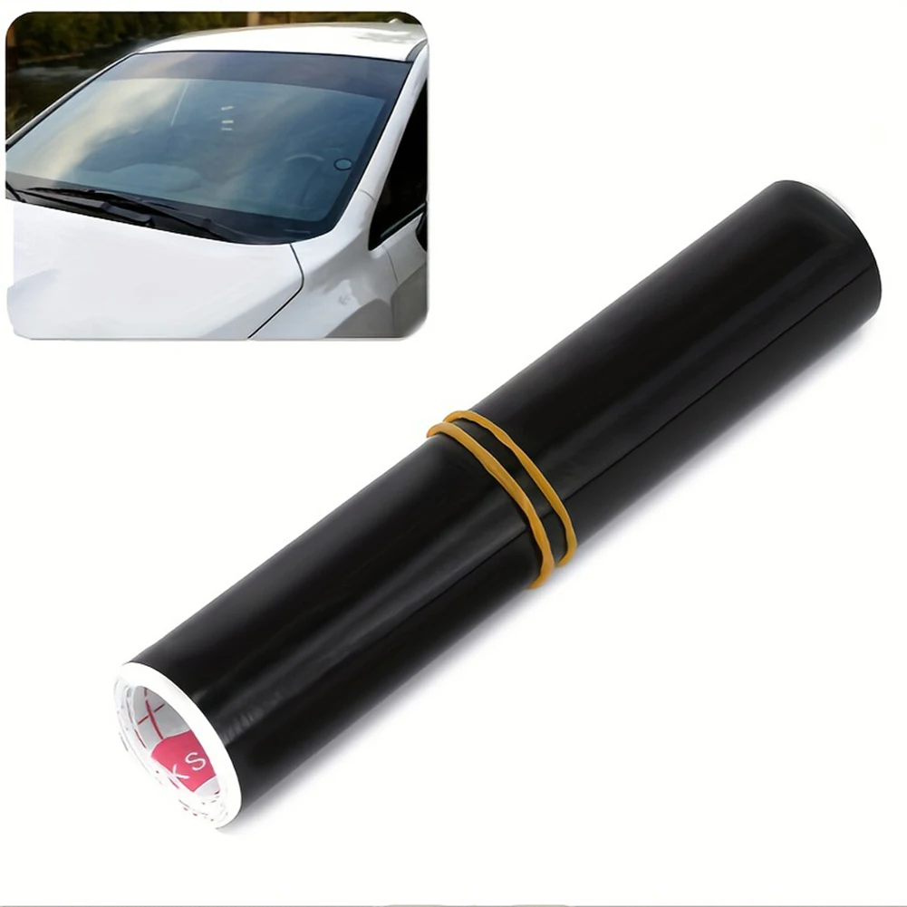 1-teiliger schwarzer Sonnenblende-Aufkleber für die Windschutzscheibe des Autos, glänzende Auto-Sonnenschutz-Schutzfolie, PVC-Glas, Anti-UV-wasserdichter Sonnenstreifen