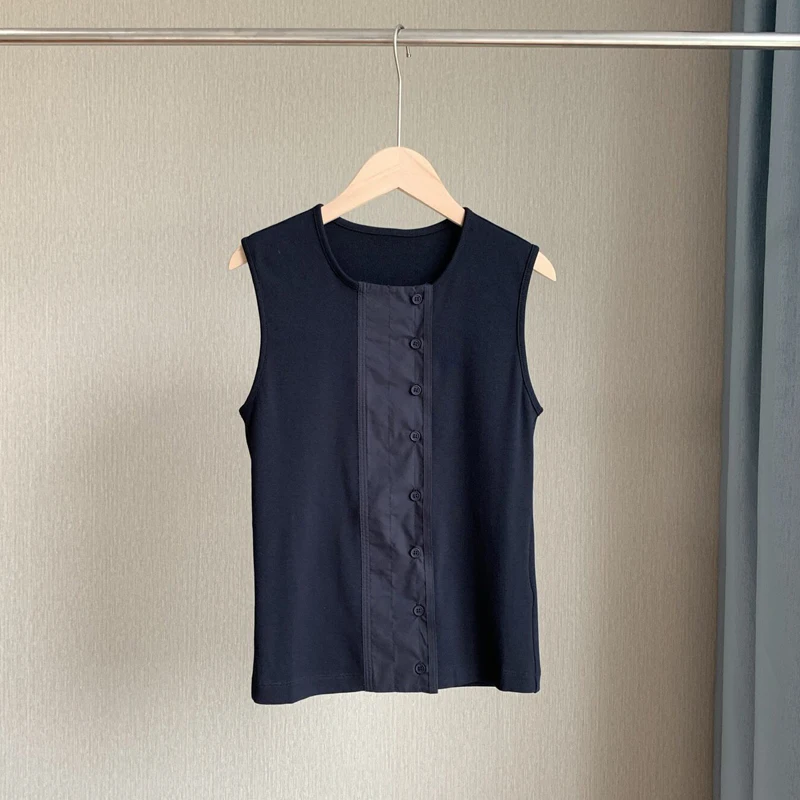 Women Clothing Tanks Sleeveless Patchwork Lady Knitted Tops O-neck Vintage Camis Vintage Korean Vest Ropa Mujer y2k japonais