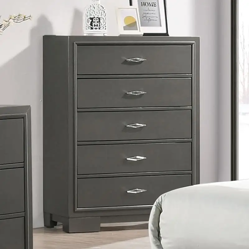 Contemporary Style 5-Drawer Chest with Acrylic Handles and Metal Grey Finish