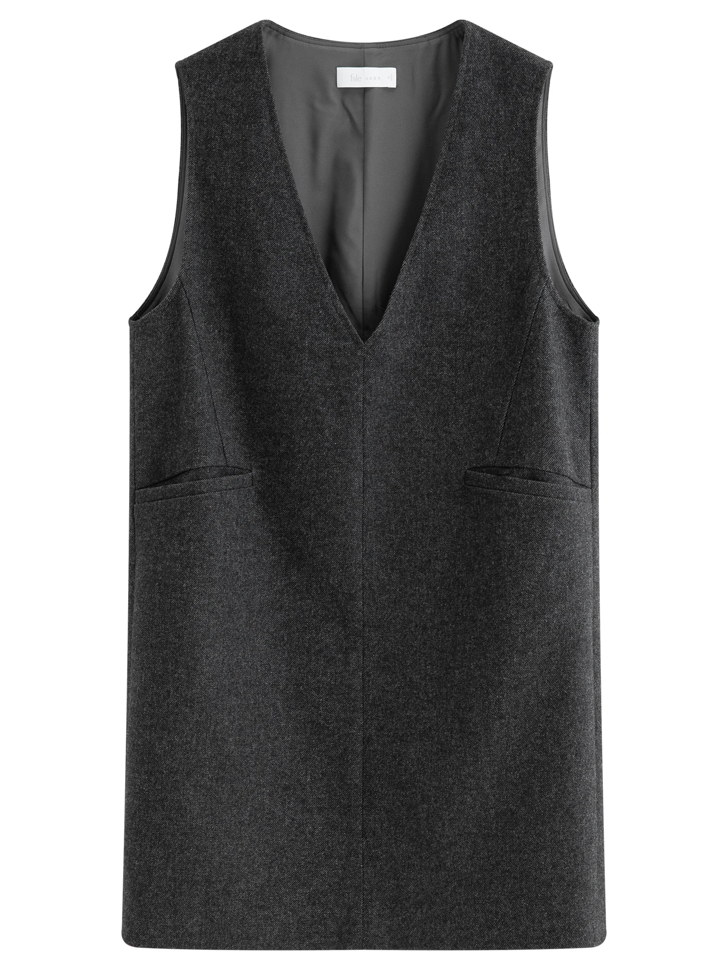 FSLE 2025 الخريف الشتاء المرأة بلا أكمام الخامس الرقبة الصوف مزيج تانك فستان طبقات زلة ميداشي منفضة تنوعا أنيقة الكتان #5