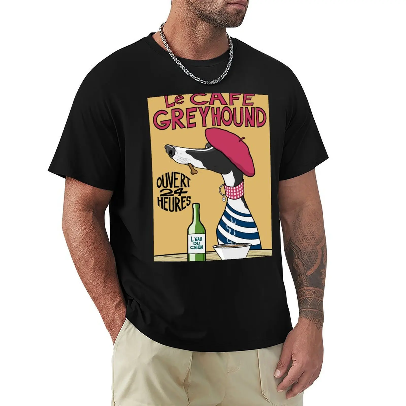 Le Café Greyhound T-Shirt Vintage Print Crew Neck Tee