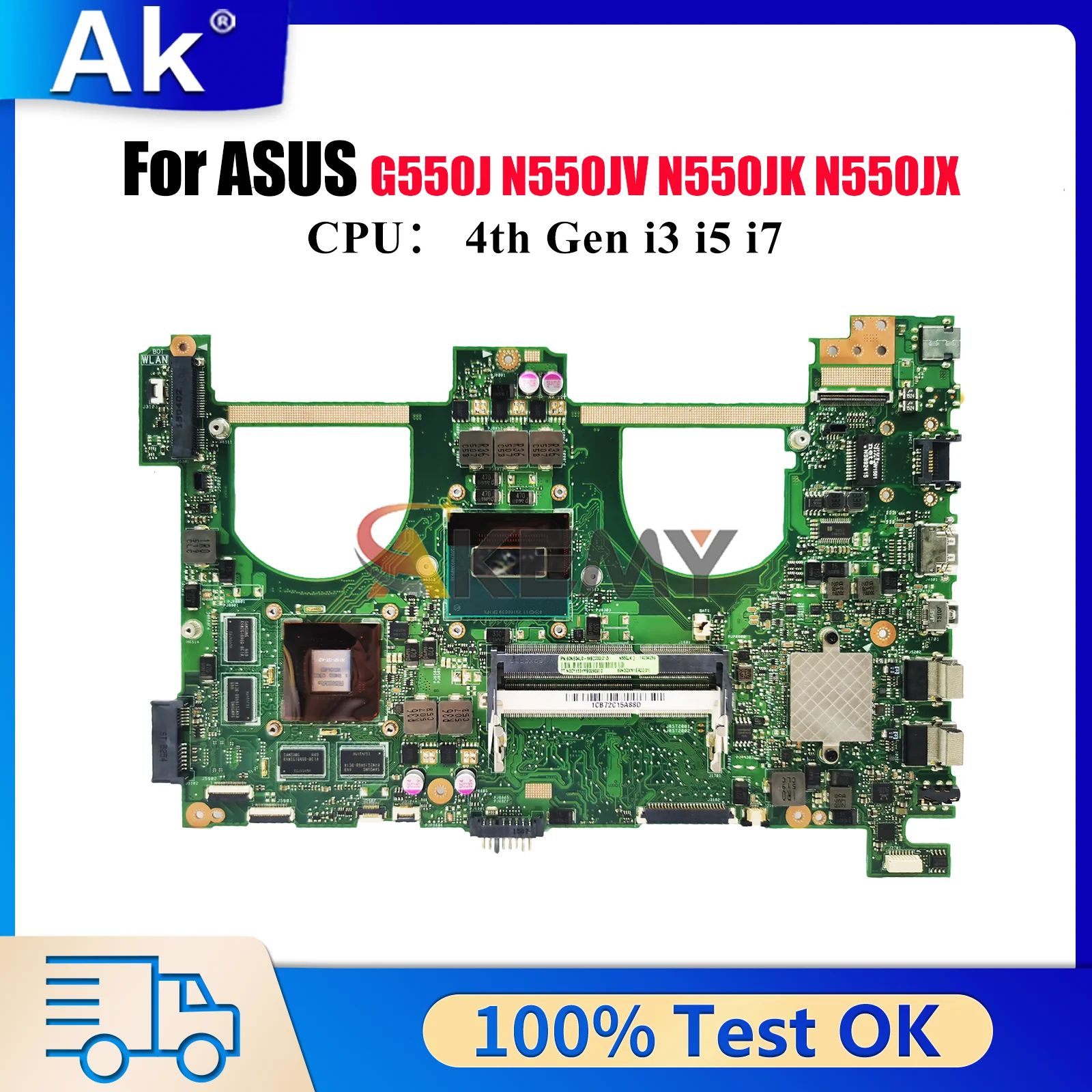 

N550JV Laptop Motherboard For ASUS ROG G550J N550J N550JV N550JX N550JK Notebook Mainboard With i3 i5 i7 CPU 100% tests OK stk