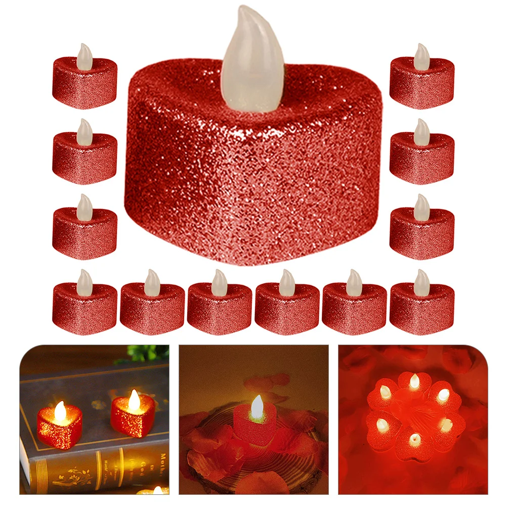 

24Pcs Heart Shaped LED Candles Romantic Electric Lights Flameless Tea Lights Compact Size Decorative Lamp
