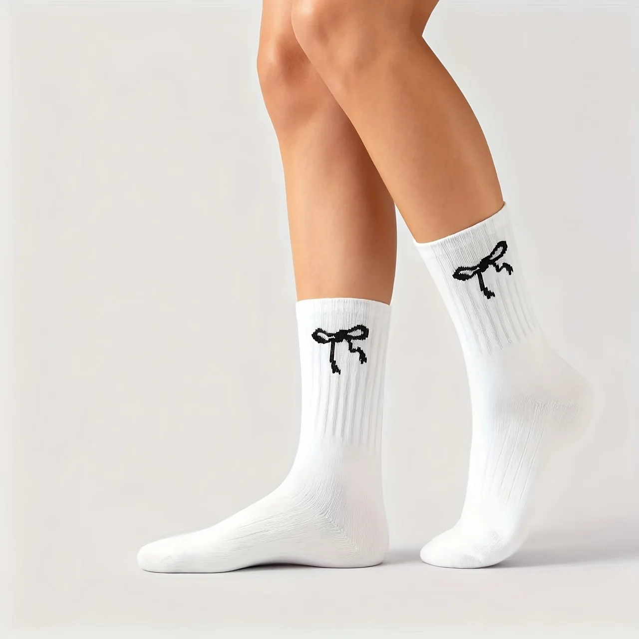7 Paar Damen-Sportsocken mit Schleifendruck und mittlerer Röhre, modische Seitenstreifen, weich, bequem, schweißabsorbierend, ganzjährig lässige Socken – Detail 5