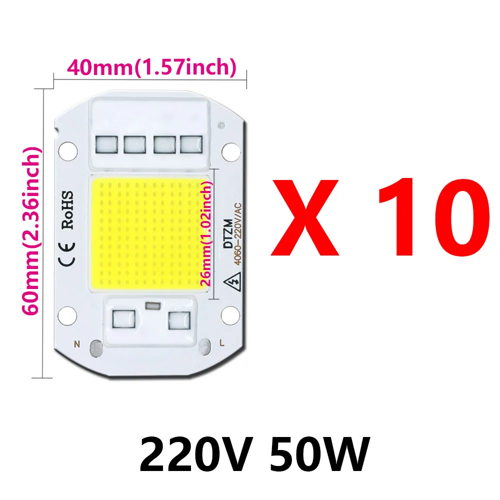 10 pçs 220v led chip 10w 20 30 50 cob chip inteligente ic nenhum driver necessário led contas de lâmpada para projector iluminação diy