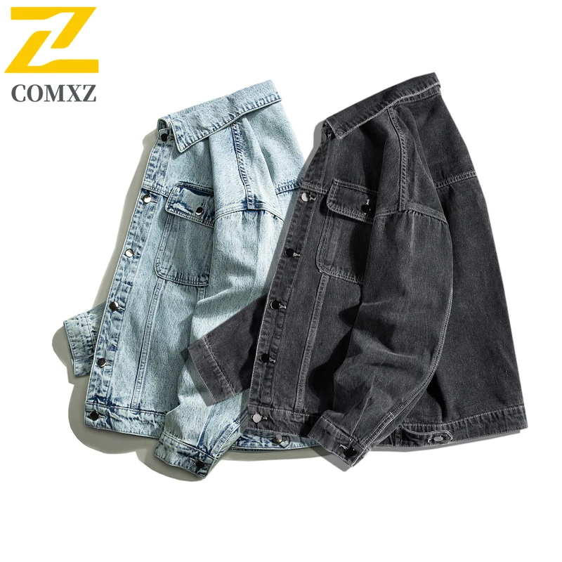 COMXZ Men Cotton Denim Jacket 2025 Casual Hip Hop Style Motorcycle Coat Vintage American Fashion Autumn Washed Denim Jackets