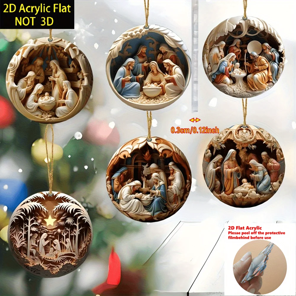 Neue 2D Acryl bemalt Weihnachten Krippe Anhänger Dekor aufhängbare Weihnachtsbaum Jesus Borth Jungfrau Maria Ostern Party Ornamente