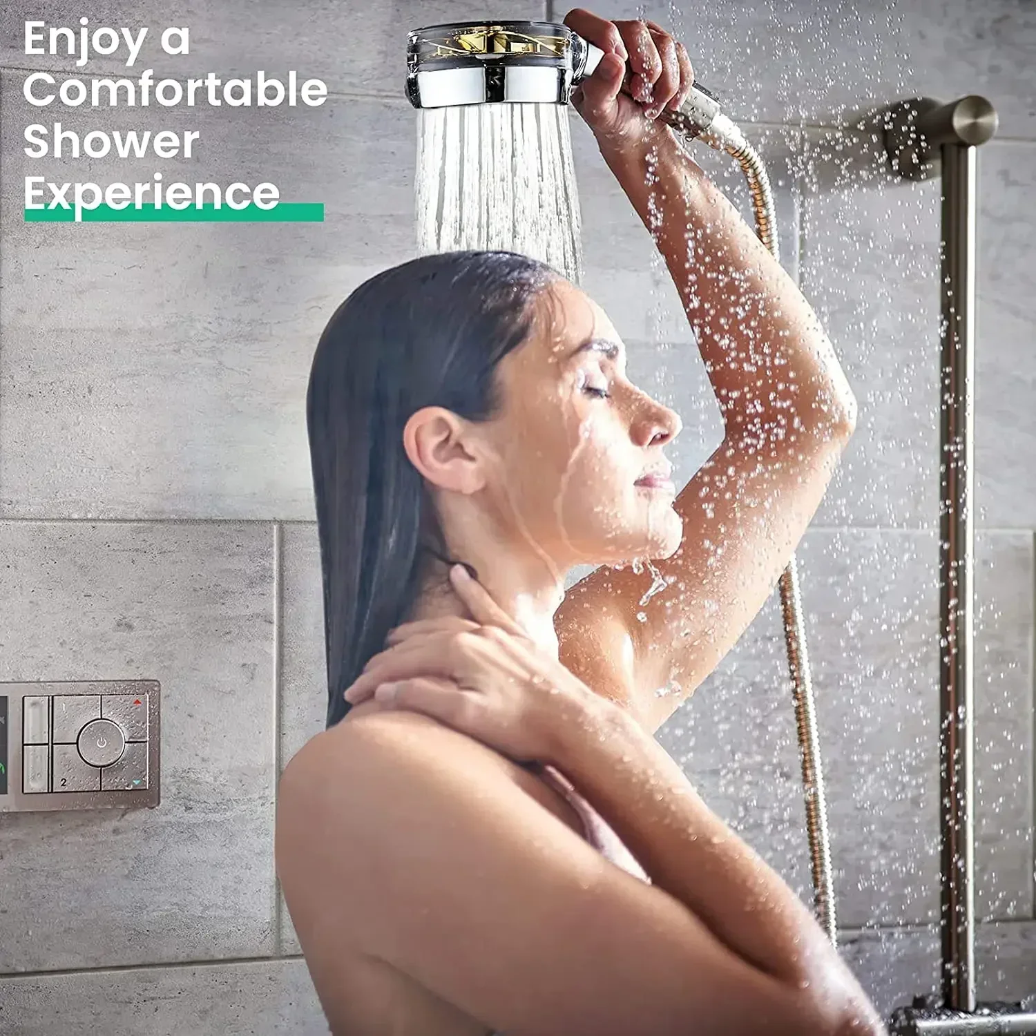 Turbo Propeller Water Saving Shower Head and Holder High Preassure Showerhead Rainfall with Fan Bathroom Accessories