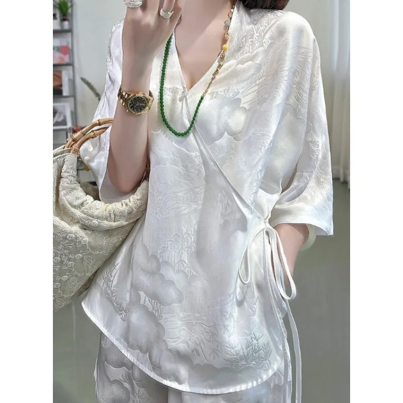 Fat Sister 145kg Super Large Size Loose and Thin Solid Color Thin Short-sleeved Trousers Casual Two-piece Suit Women's Ins Tide