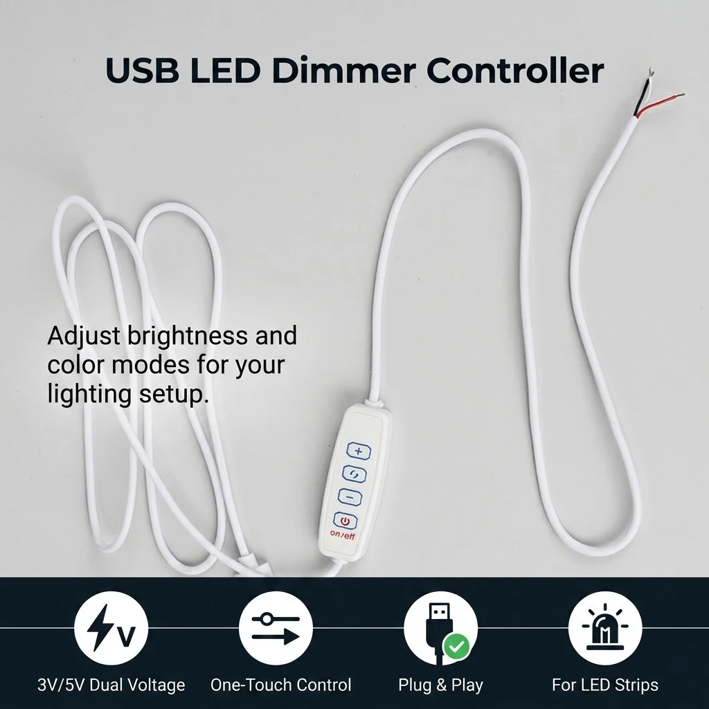 LED Dimmer Controller Versatile USB Light Switch for DIY Decoration Dual Tri Color 3V 5V Strip Brightness Control Lighting Tool