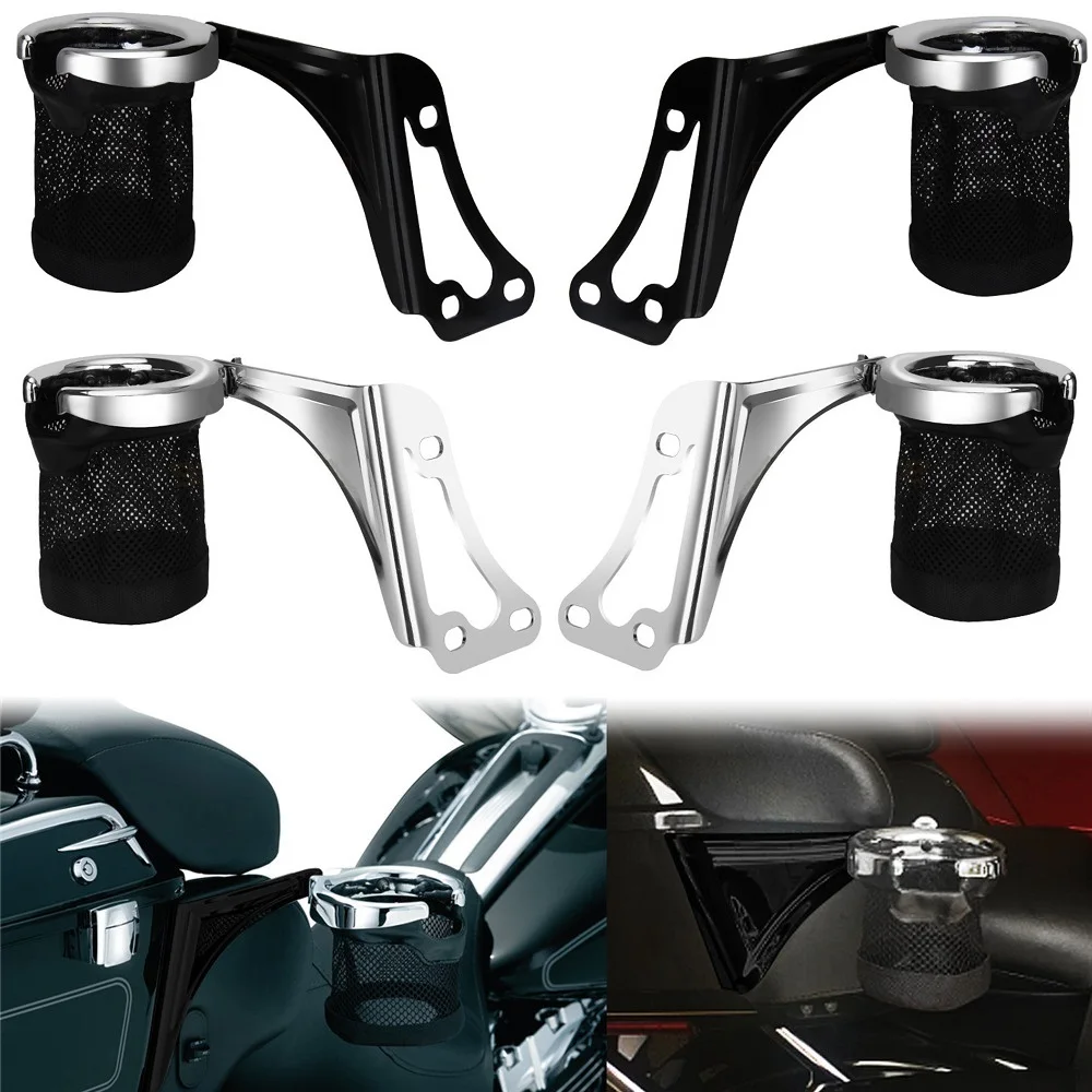 Motorcycle Left Right Rear Drink Bottle Carrier Passenger Mount Cup Holder For Harley Touring Trike Road Electra Tri Glide 97-13