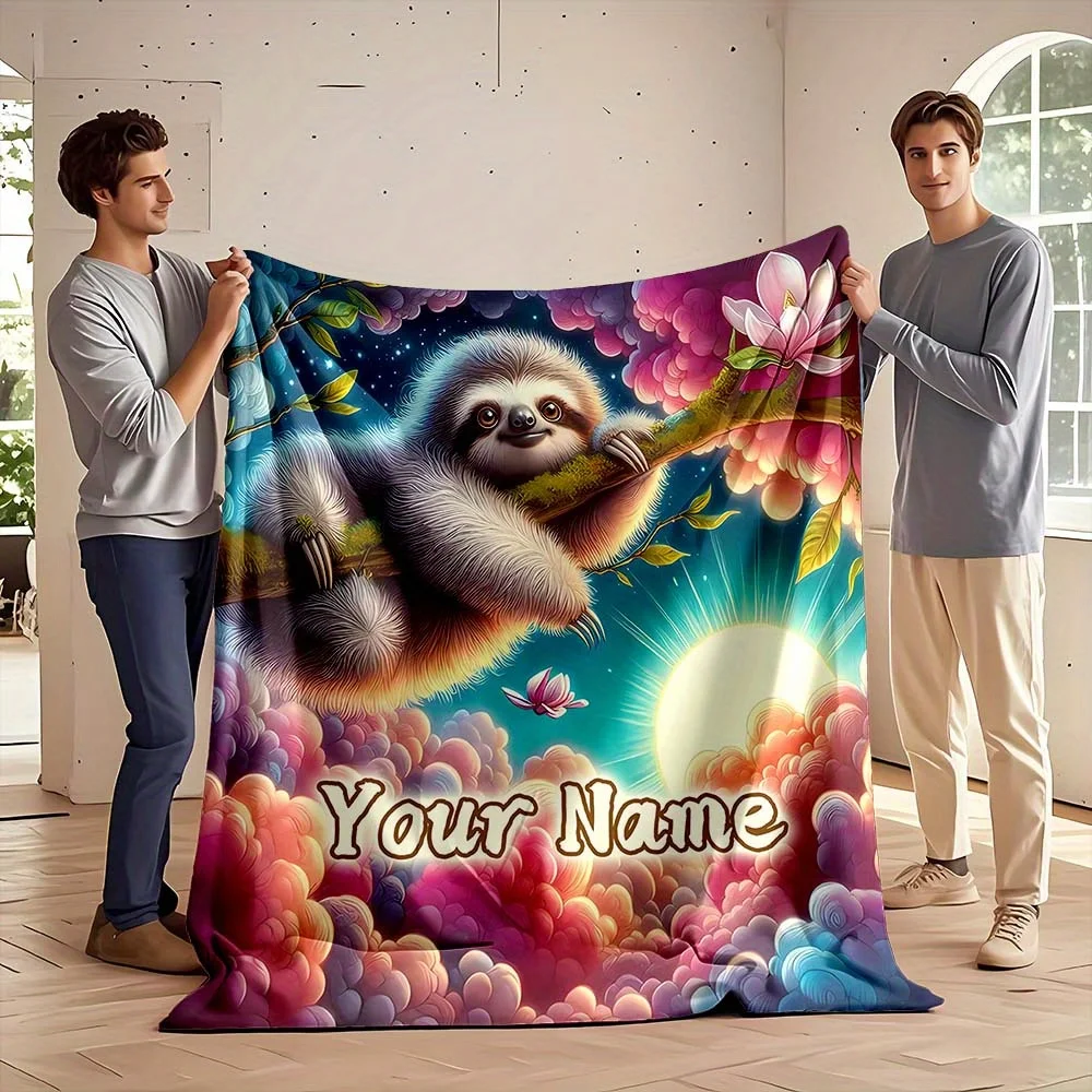 Adorable Sloth Tropical Fantasy Throw Blanket Plush Cozy Home Decor Bedspread Sofa Couch Gift Idea Jungle Print Art Canopy Wrap