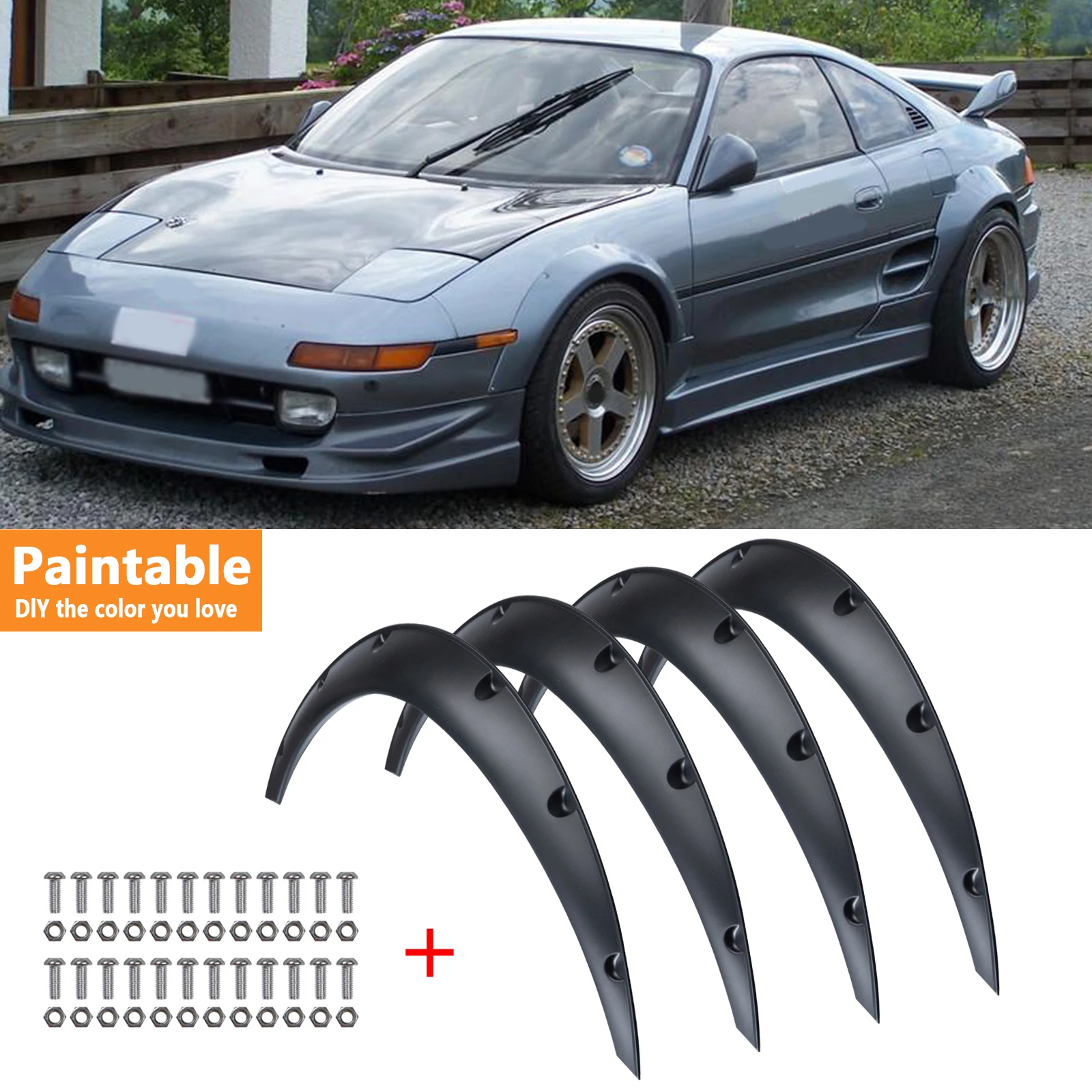 

4PCS, 32" Matte Black Universal Fender Flares, Easy Bolt-On Fitment for Cars & Sedans