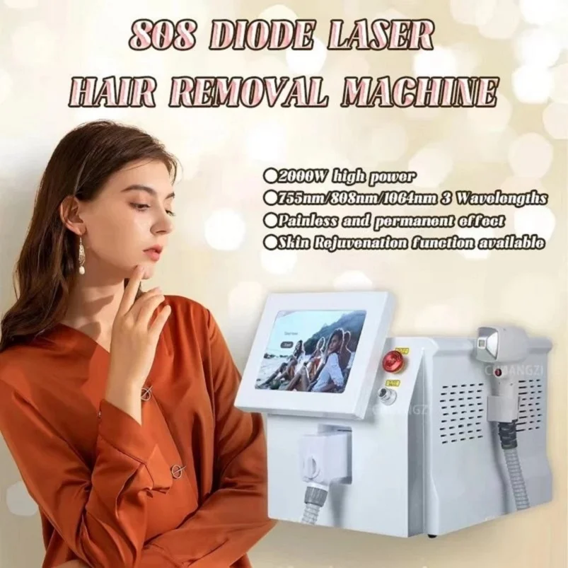 

2025 Portable 2000W 808nm diode laser 755 808 1064nm wavelength freezing point painless permanent hair removal