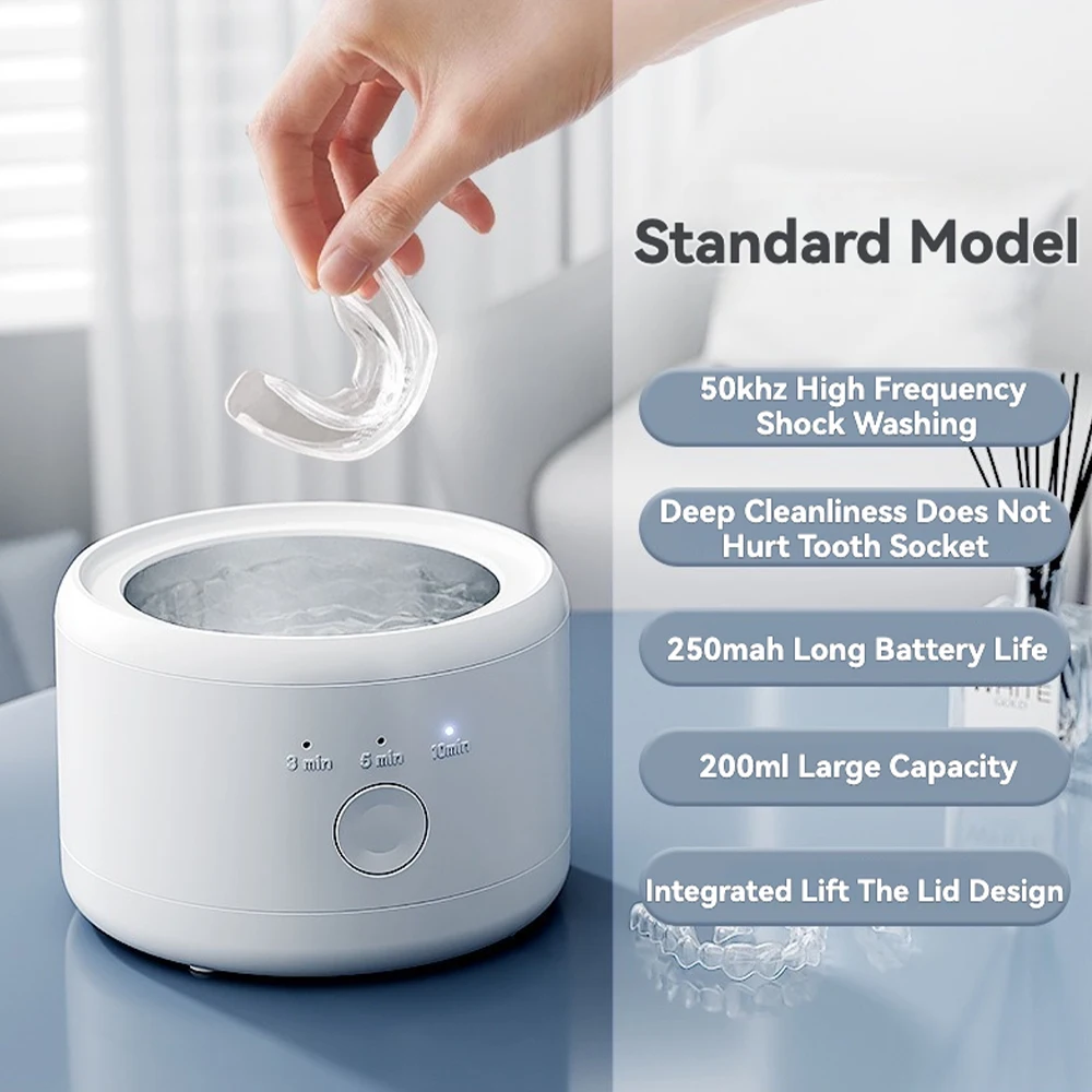 Portable Ultrasonic Retainer Cleaner Machine for Dentures Retainer Mouth Guard Aligner Whitening Trays Personal Oral Supplies