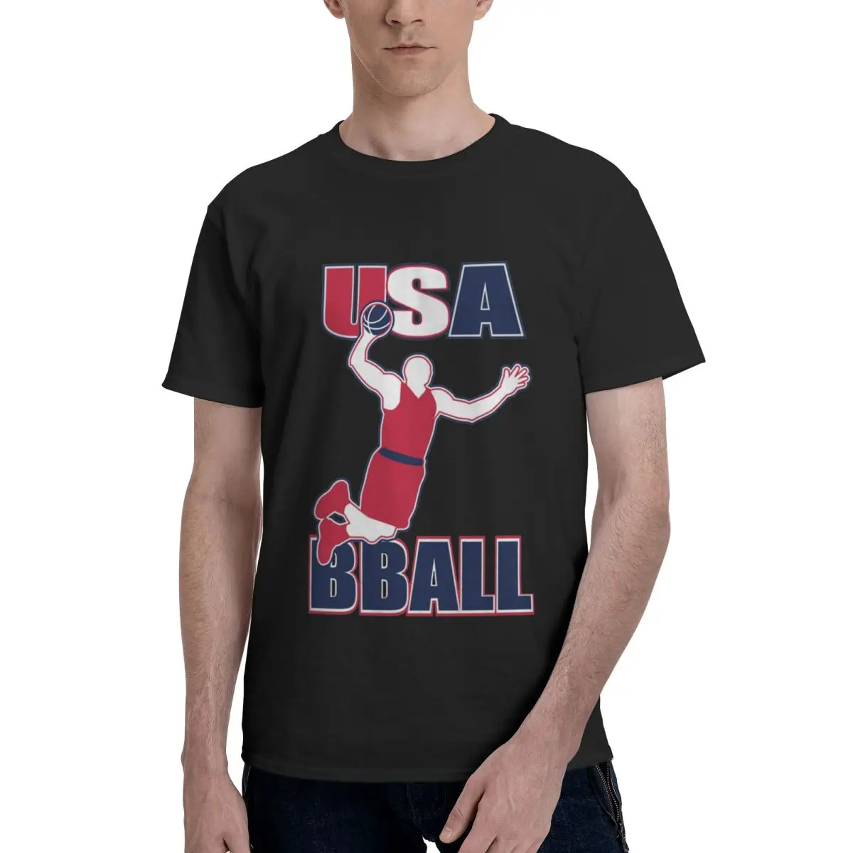 USA Basketball Winter Graphic Men's Short Sleeve T-shirts Retro 3D Printed Cotton Tops High Quality Custom Male Short Tee