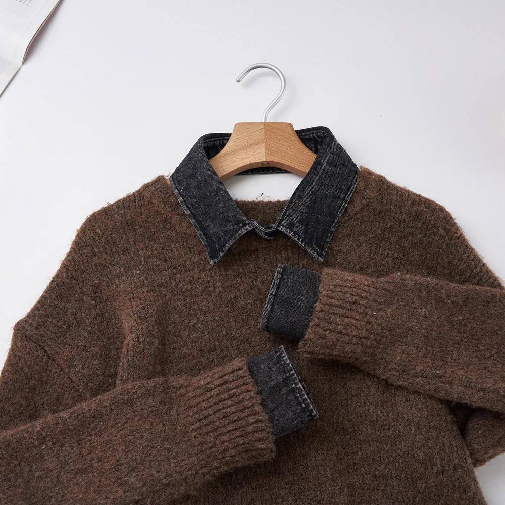 Retro Washed Denim Fake Collars, Unisex Pointed Detachable Shirt Collars, Decorative False Collar Set for Sweaters