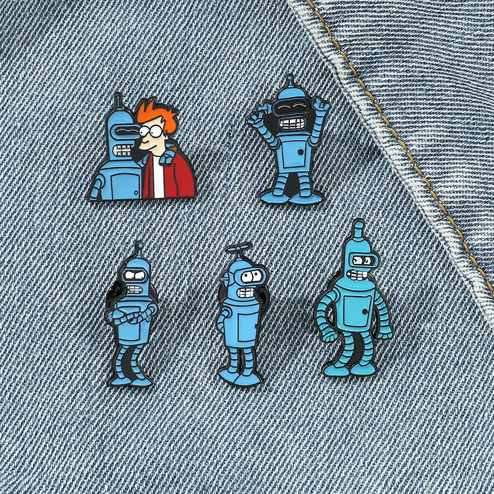 Classic Comedy Futurama Brooch Creative Robot Bender Lapel Pin Kawaii Collection Badge for Clothes Hat Backpack Accessory Gifts