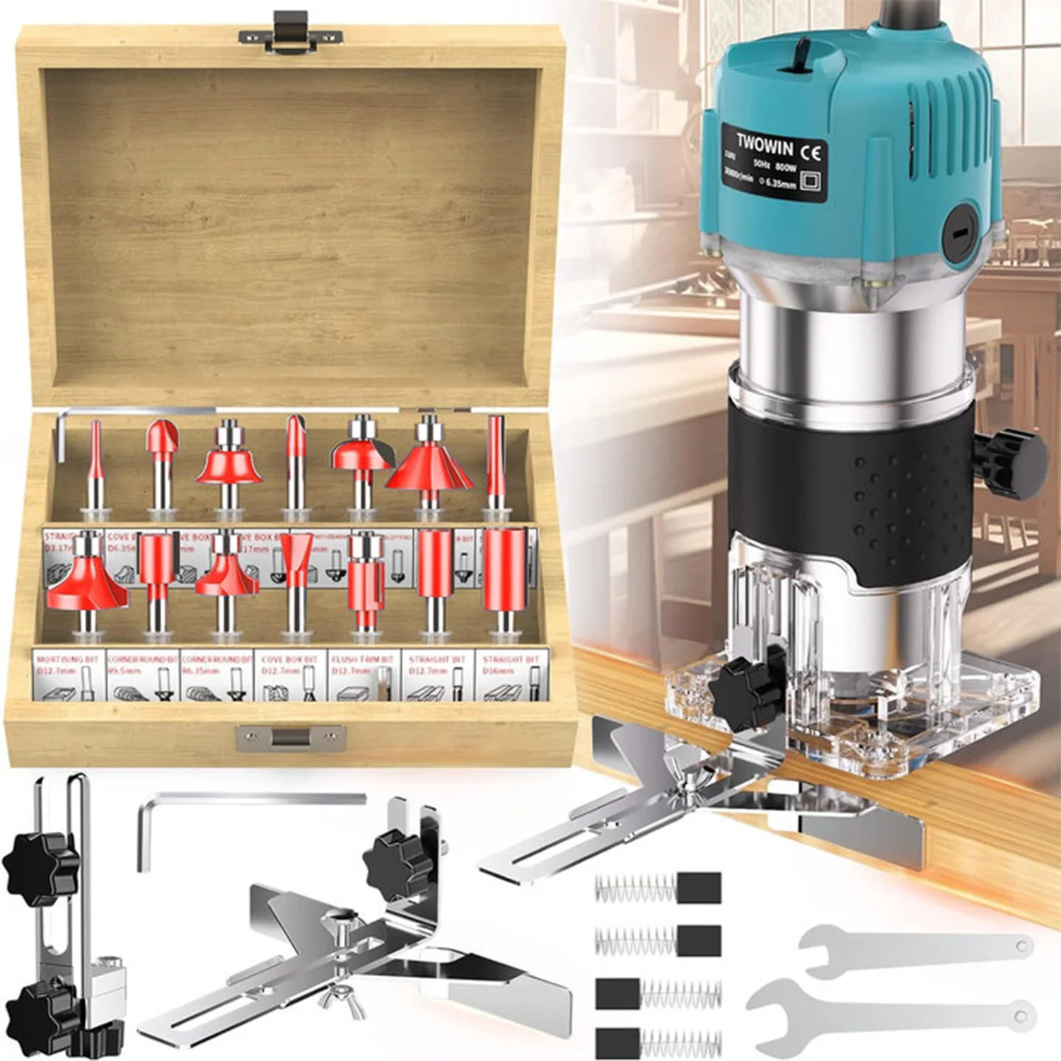 800W 30000RPM Holzfräsmaschine, elektrischer Trimmer, 1/4 Zoll Holzschnitz- und Fräsprodukte, Carenter Power Drinking