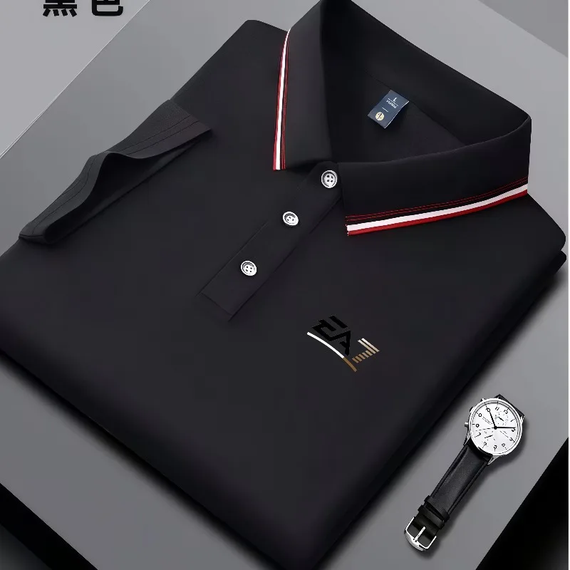Men's summer trendy polo shirt, EA7 letter printed short sleeved striped collar, summer breathable casual business top image 4
