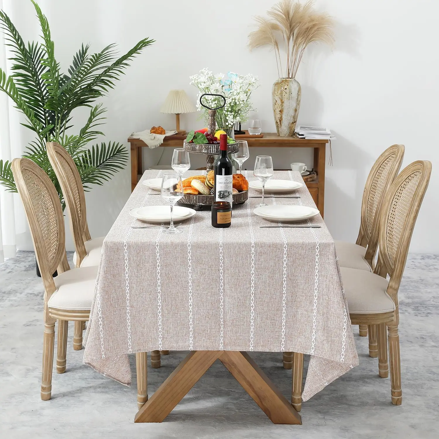 

Embroidered Cotton Linen Rectangular Square Tablecloth Jacquard Striped Soft Table Cover for Kitchen & Dining Home Decoration