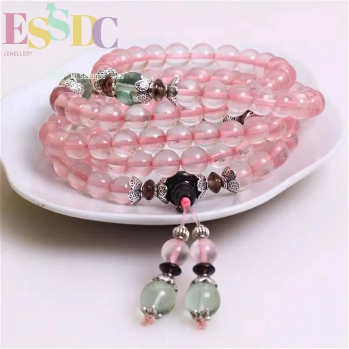 New Design Fashion Women's 6mm Natural Pink Crystal Bracelet 108 Mala Energy Stone Yoga Healing Hand String Jewelry Dropship