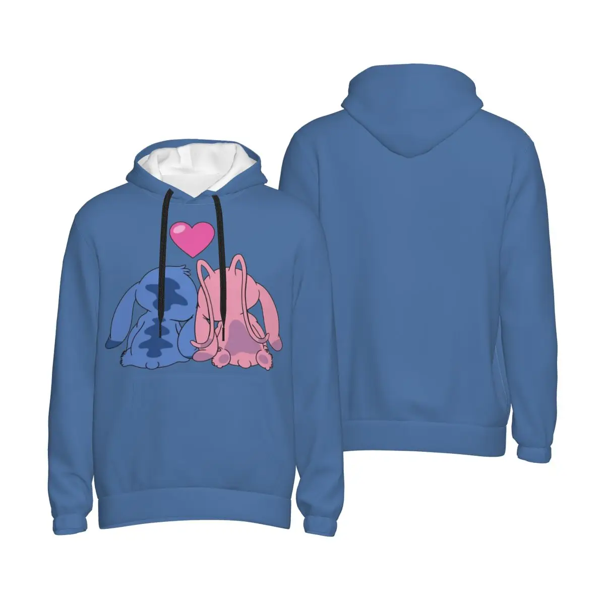 Stitch And Angel Hoodie For Men Women Pullover Long Sleeve Sweatshirts Drawstring Hooded Shirt with Kanga Pocket