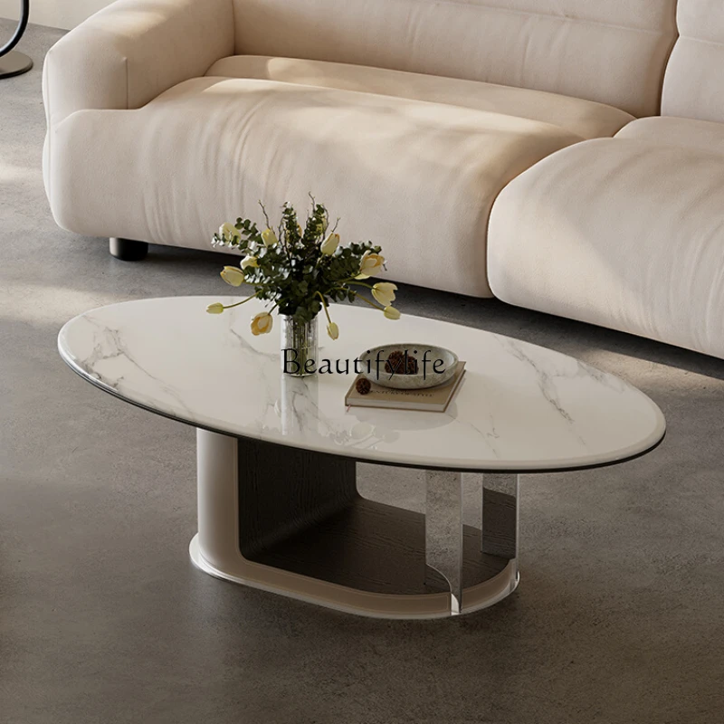 Modern Minimalist 2024 Microlite Coffee Table High-Grade Light Luxury Saddle Leather Oval Tea Table