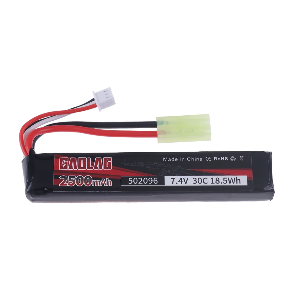 Batería de pistola de agua Lipo de 7,4 V, 2500mAh, 30C, enchufe XT60 con cargador para AKKU Mini, Airsoft, BB, juguetes eléctricos, piezas de pistolas