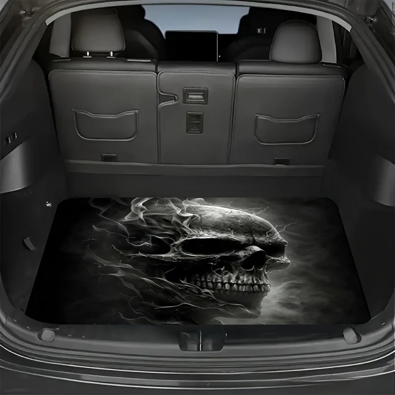 Fit Car Trunk Liner Mat - Stylish Skull & Butterfly Print Design, Premium Crystal Fleece, Durable Non-Slip Protection For Most V