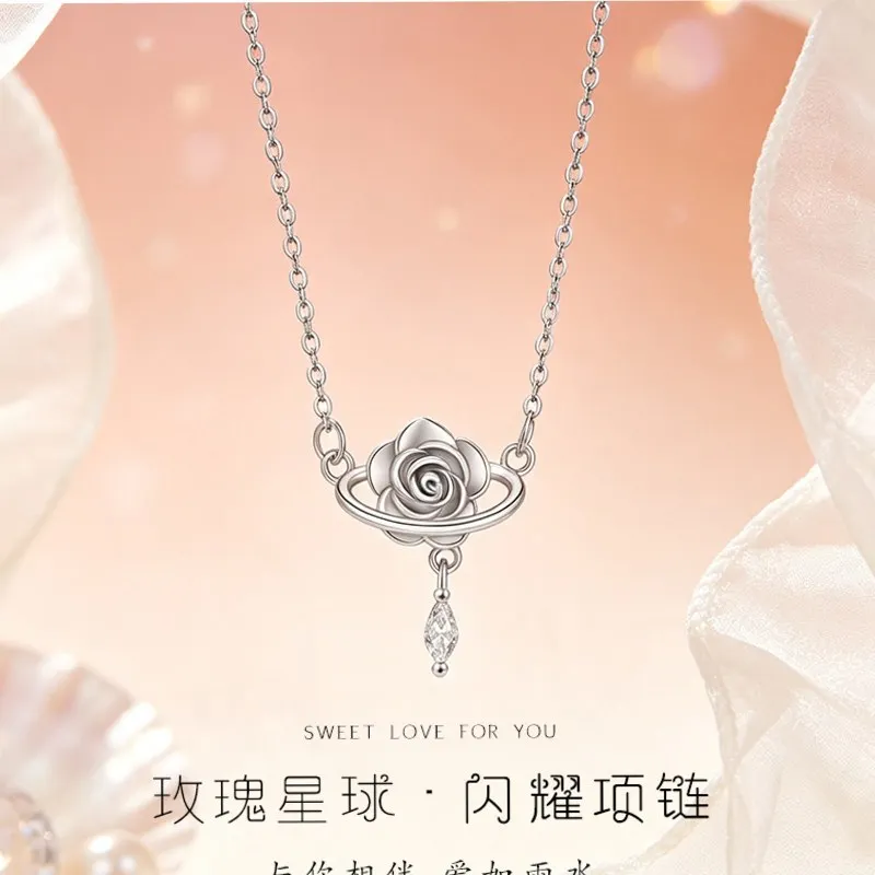 Bracelet Hand String Minsheng Rose Necklace Female Niche Design Light Luxury Zircon Clavicle Chain Valentine's Day Water Drop