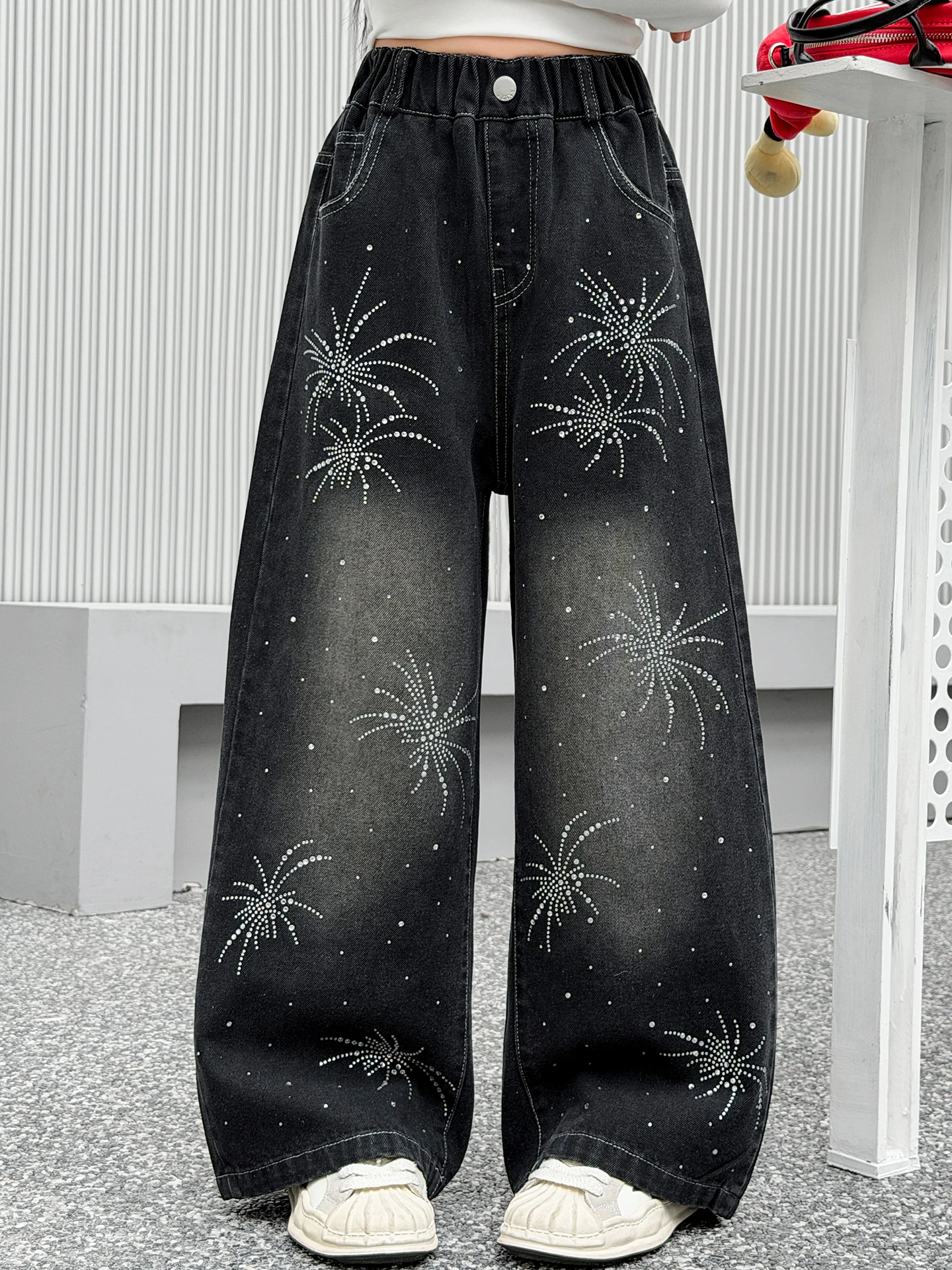 

Весенние модные джинсы для девочек, повседневные широкие брюки в корейском стиле, длинные брюки для девочек, трендовые весенне-осенние штаны