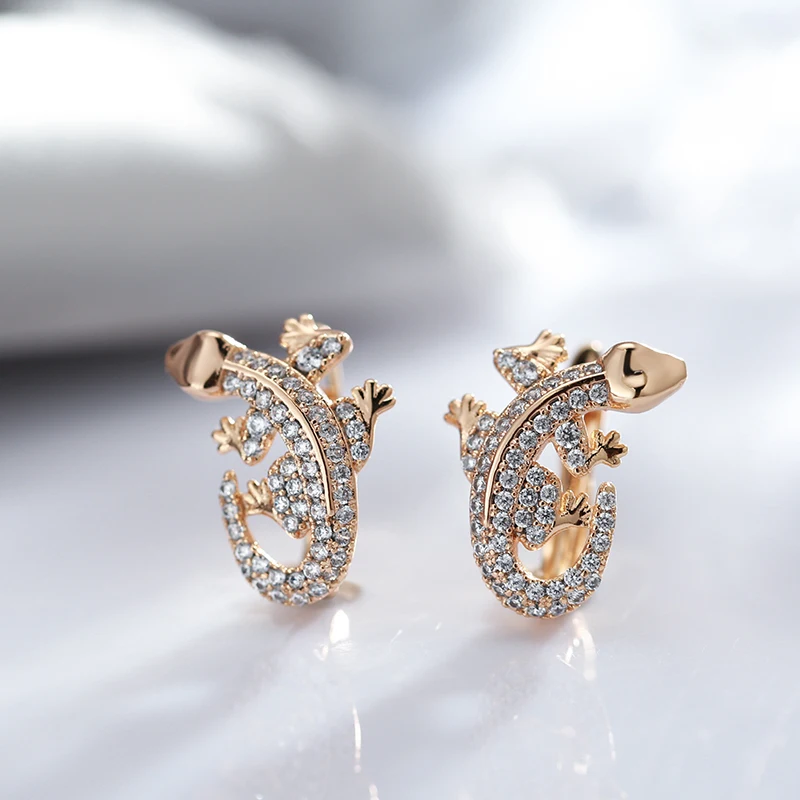 Kinel New Unusual 585 Rose Gold Lizard Earrings Daily Women  Fashion Animal Jewelry Covered With Natural Zircon Drop Earrings image 4