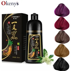 500ML Natural Soft Shiny Brown Golden Cover White Hair Dye Shampoo Wine Red Purple Hair Color Shampoo Black Grey Hair  Men Women