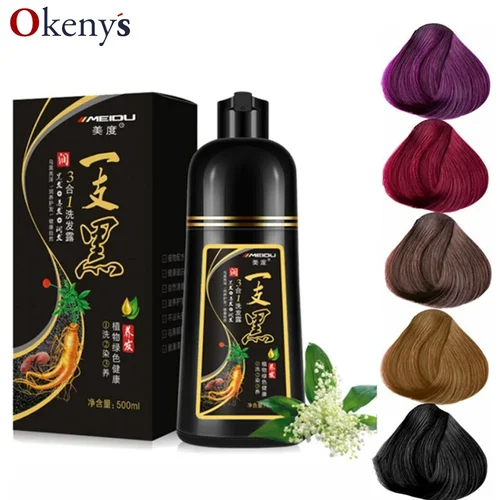 Imagen 1 del producto 500ML Natural suave brillante marrón cubierta dorada tinte para el cabello blanco champú vino rojo púrpura Color del cabello champú negro gris cabello hombres mujeres