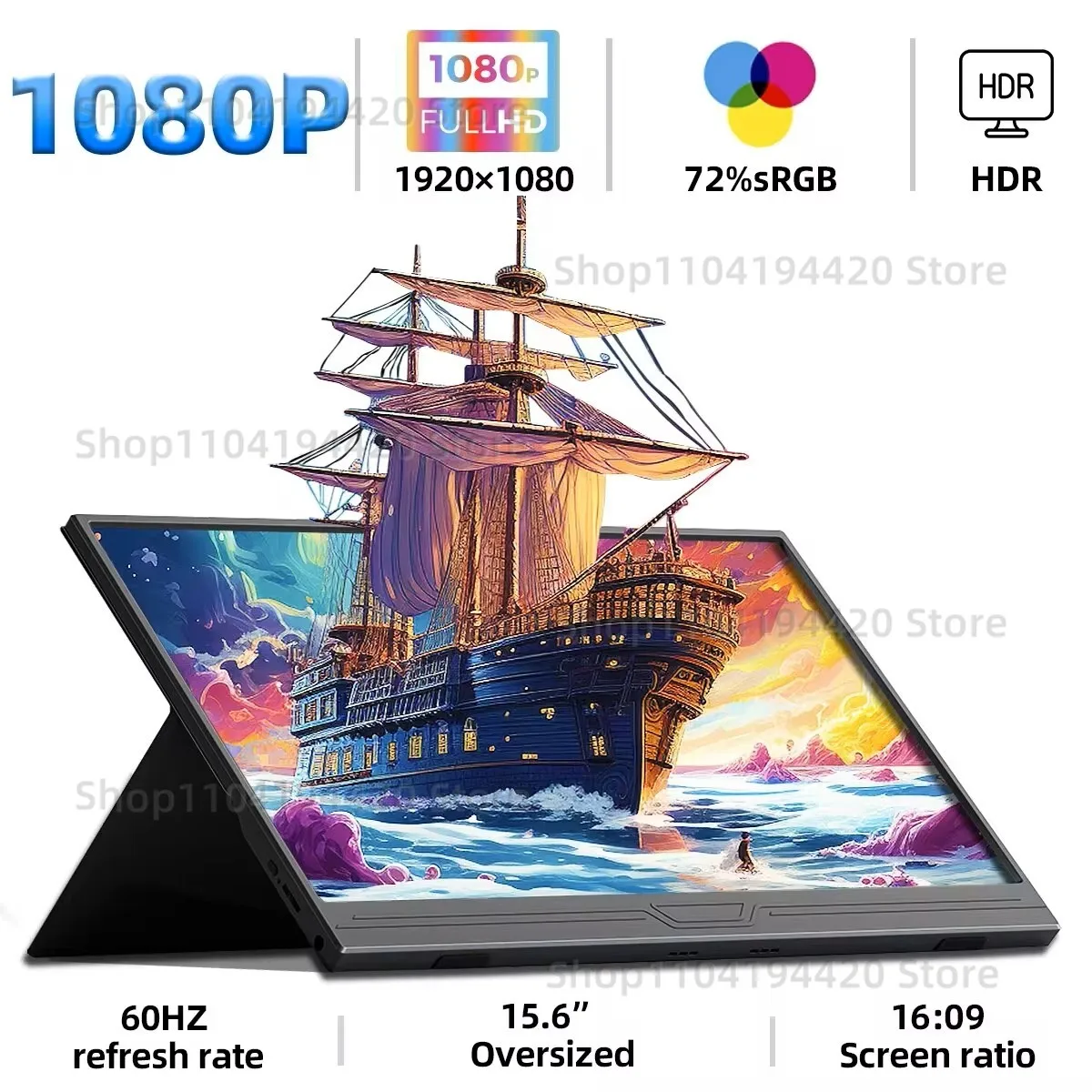 

2K 144Hz 15.6-Inch Portable Monitor 1080P HDR 16:9 Low Blue Light For XBox PS4 / 5 Switch Cell Phone PC Loptop Extension Steam