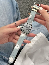 Stylish Ripped Denim Leather Watch Band For iWatch Series 8 7 6 5 4 SE INS Design Girl Strap For Apple Watch 41mm 40 44 45 49mm