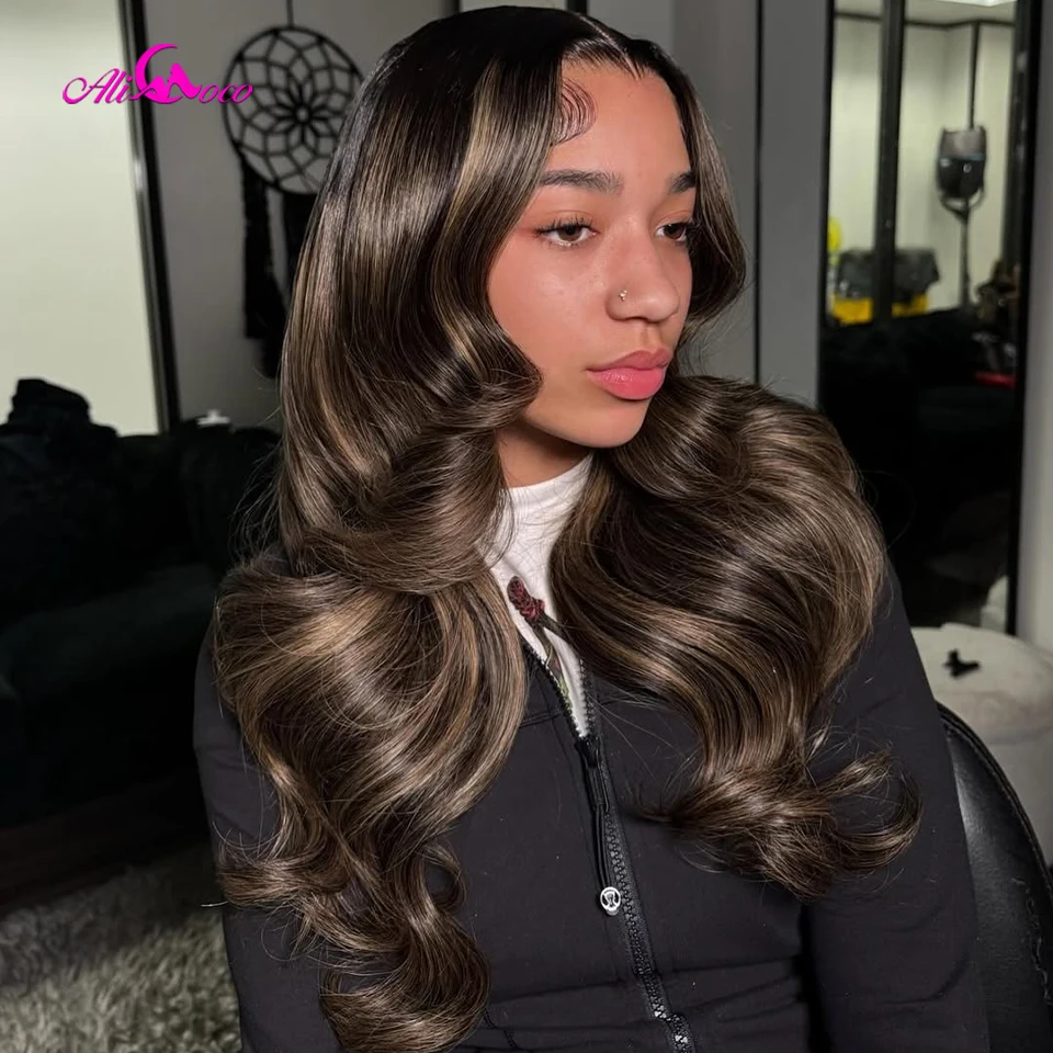 

180 Density Highlight Ash Blonde Body Wave Human Hair Wig 13x6 HD Lace Front Human Hair Wigs Pre Plucked for Women