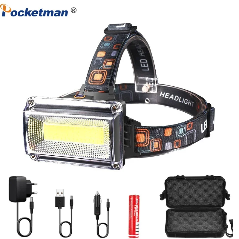 

High Lumen COB LED Headlamp 18650 Rechargeable Headlight Outdoor Waterproof Head Lamp for Camping Hiking Fishing Hunting