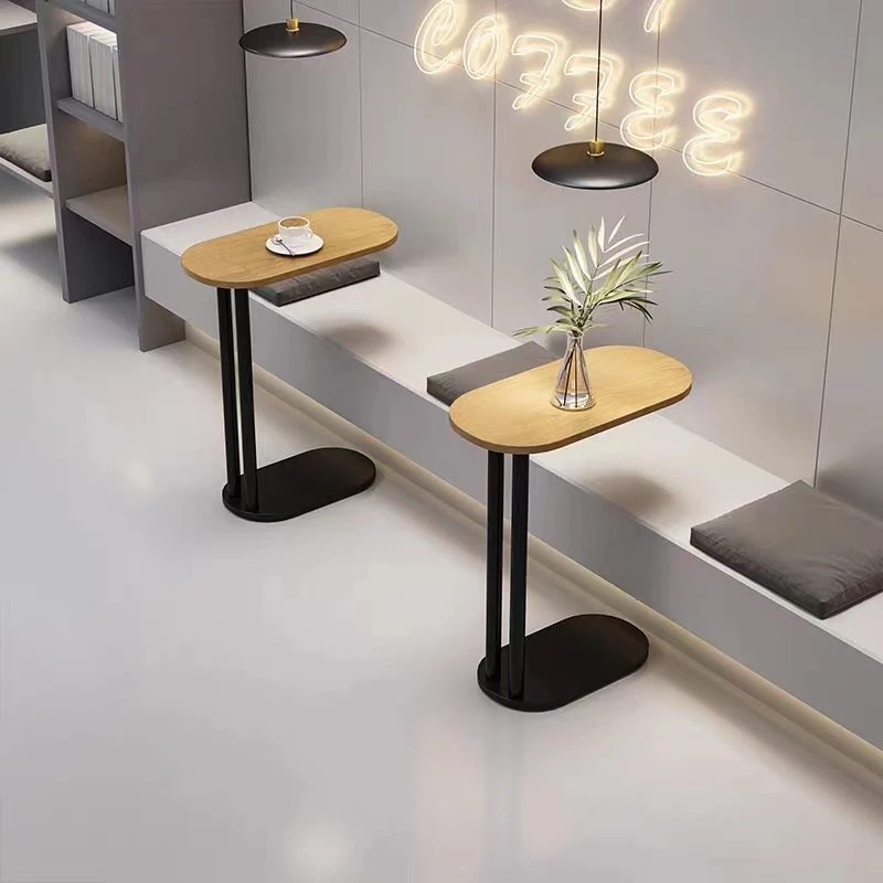 Nordic Industrial C-Shaped Side Table, Mobile Metal End Table for Cafe, Bar & Lounge, Commercial Use Drink Shop Furniture