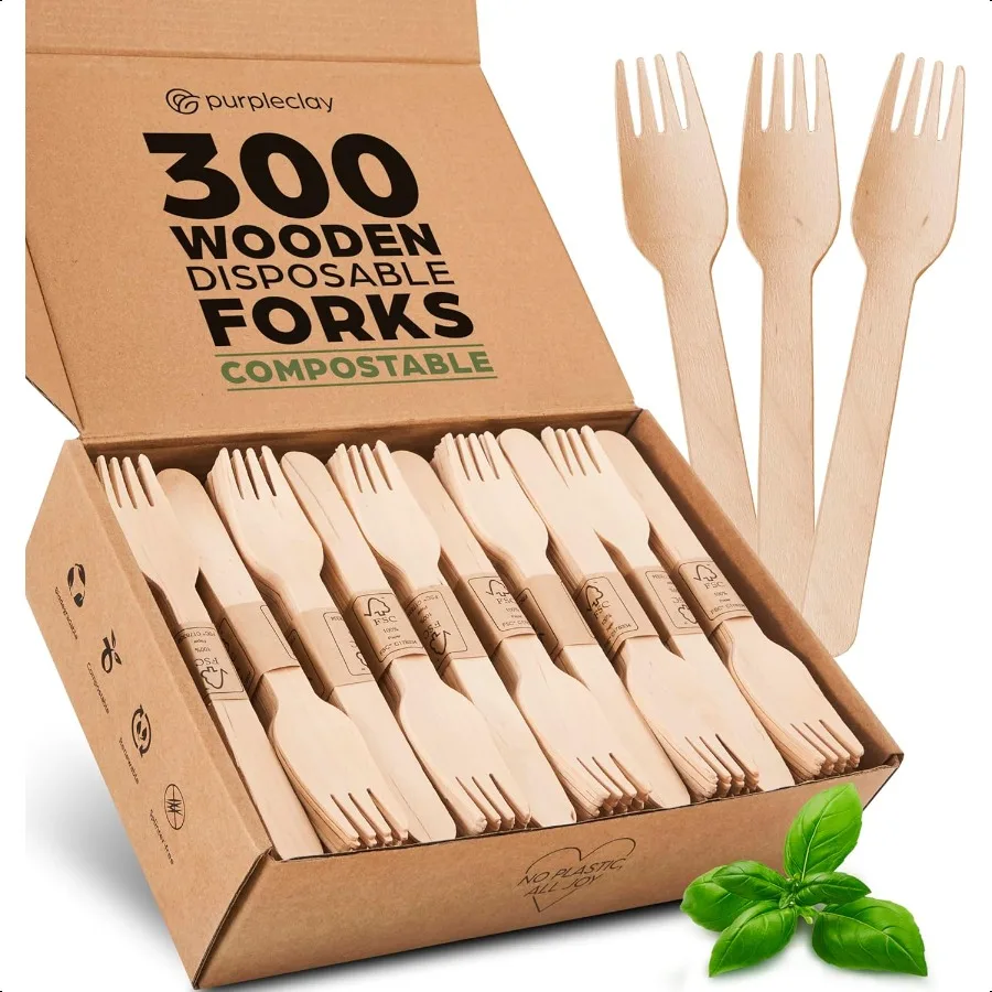 

Wooden Forks 300 Piece Wood Compostable Forks EcoFriendly Biodegradable Utensils for Party Free From Plastic Cutlery Set Cutl