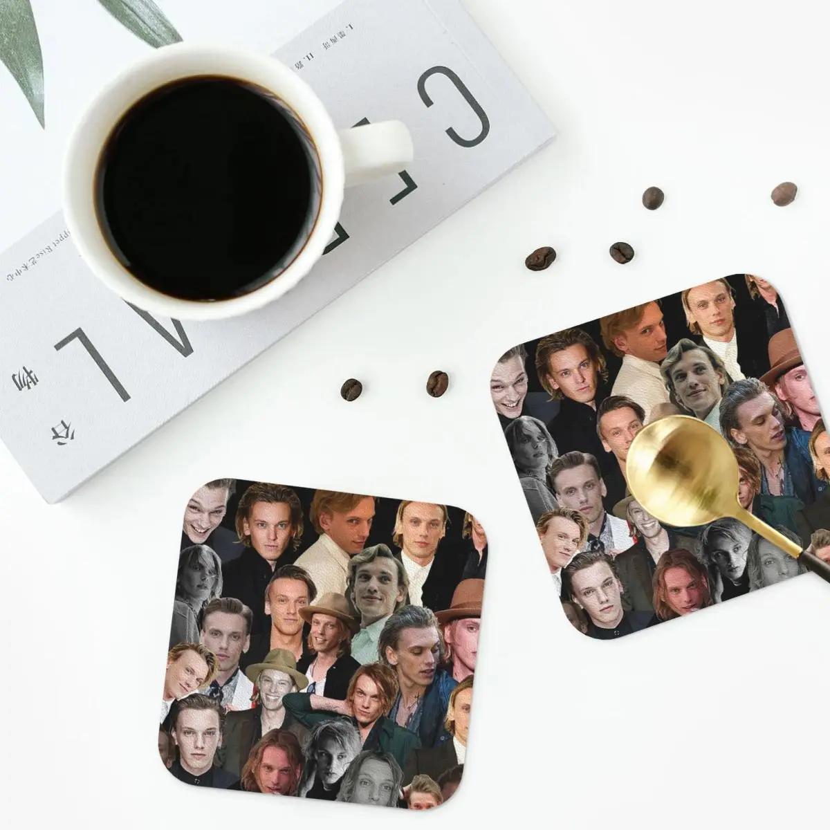 Jamie Campbell Bower Photo Collage Coasters PVC Leather Placemats Non-slip Coffee Mats for Home Kitchen Dining Pads Set of 6