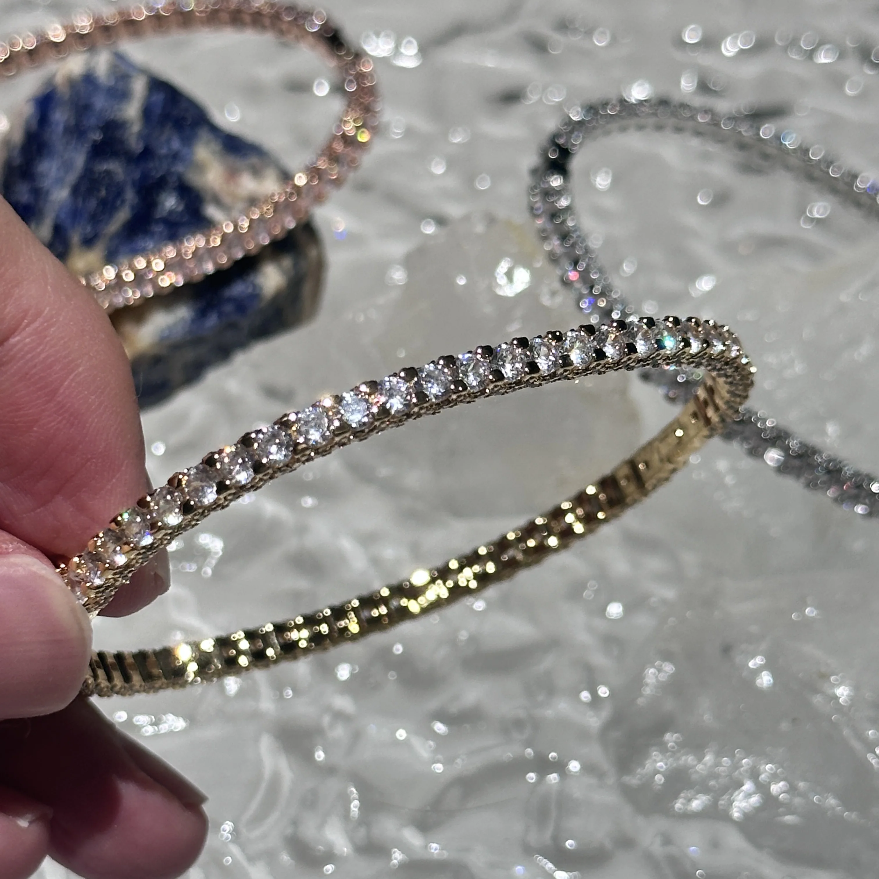 Pure 925 Sterling Silver Full Diamond Bracelet Classic Design Party Jewelry Friendship Bracelet Silver Bangle Rose Gold 17CM