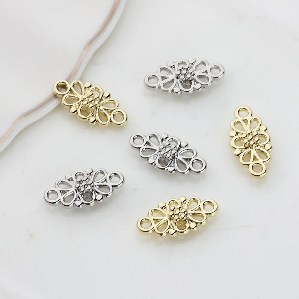 10Pcs/pack Simple Alloy Hollow Out Lace Flower Pendant DIY Bracelets Necklaces Jewelry Accessories