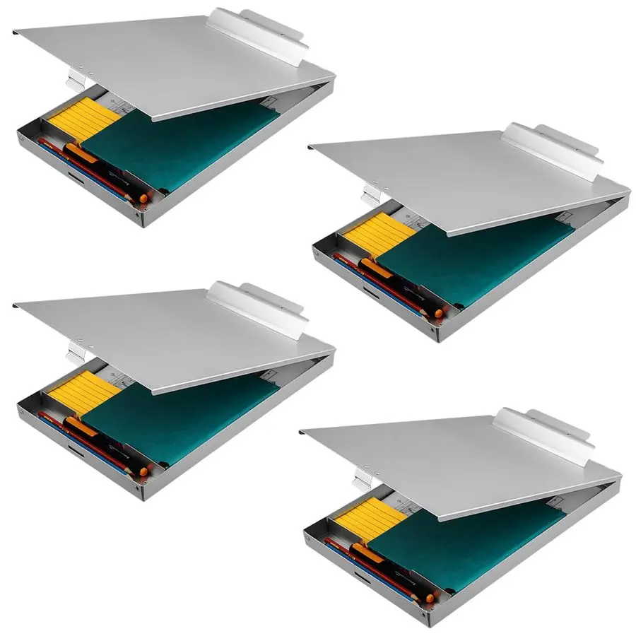 

Алюминиевые планшеты-клипборды с отсеком для хранения, набор из 4 штук, из переработанного металла, с держателем для форм, подходят для школы, офиса, стройплощадки или медицинских учреждений