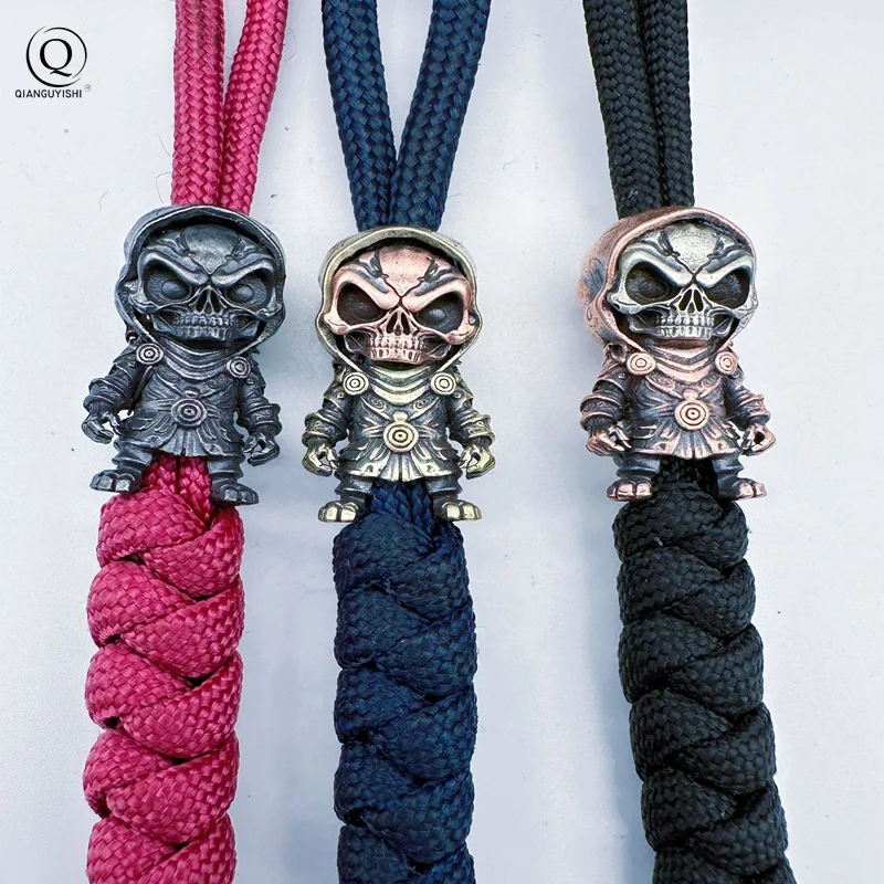 Skull Terracotta Warrior Paracord Bead EDC Knife Lanyard Charms Vintage Metal Brass DIY Umbrella Rope Bracelet Pendants Outdoor