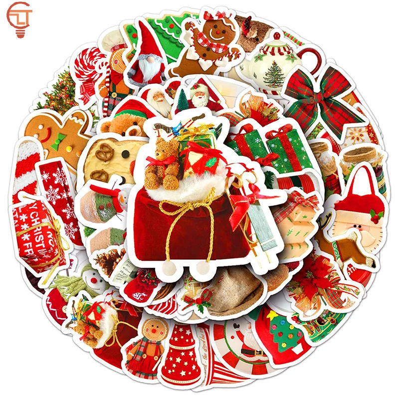 50pcs/pack Christmas Stickers Cute Cartoon DIY Scrapbooking Gift Decals PVC Waterproof Sticker For Laptop Phone Funny Toy Decal