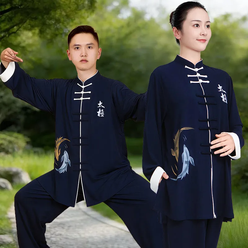 Martial Arts Tai Ji Suit Women's  Spring and Autumn Cotton Linen Performance Eight-Section Brocade Exercise Clothing