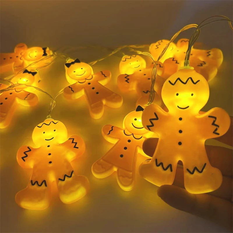 10LED Frohe Weihnachten Lebkuchen Lichter Lebkuchenmann Lichterketten Niedlicher Lebkuchenmann für Indoor Outdoor Party Dekoration