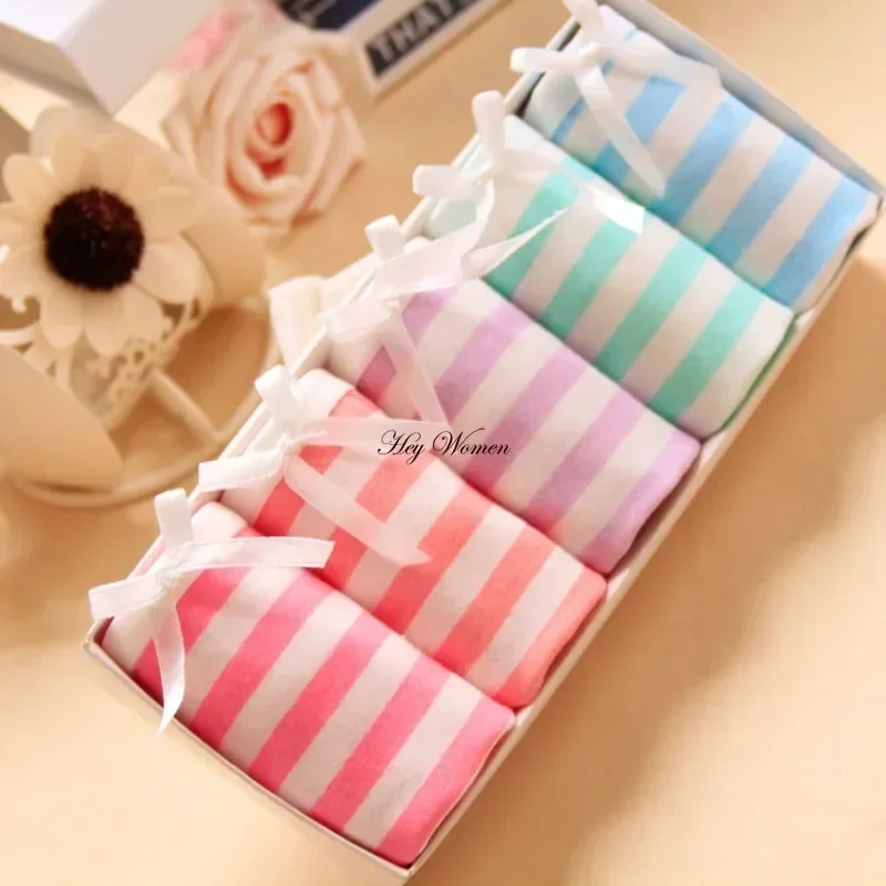 Cute Striped Panties Cotton Crotch Kawaii Lolita Girls Japanese Style Briefs with Bow Underpants Blue Pink White Underwear